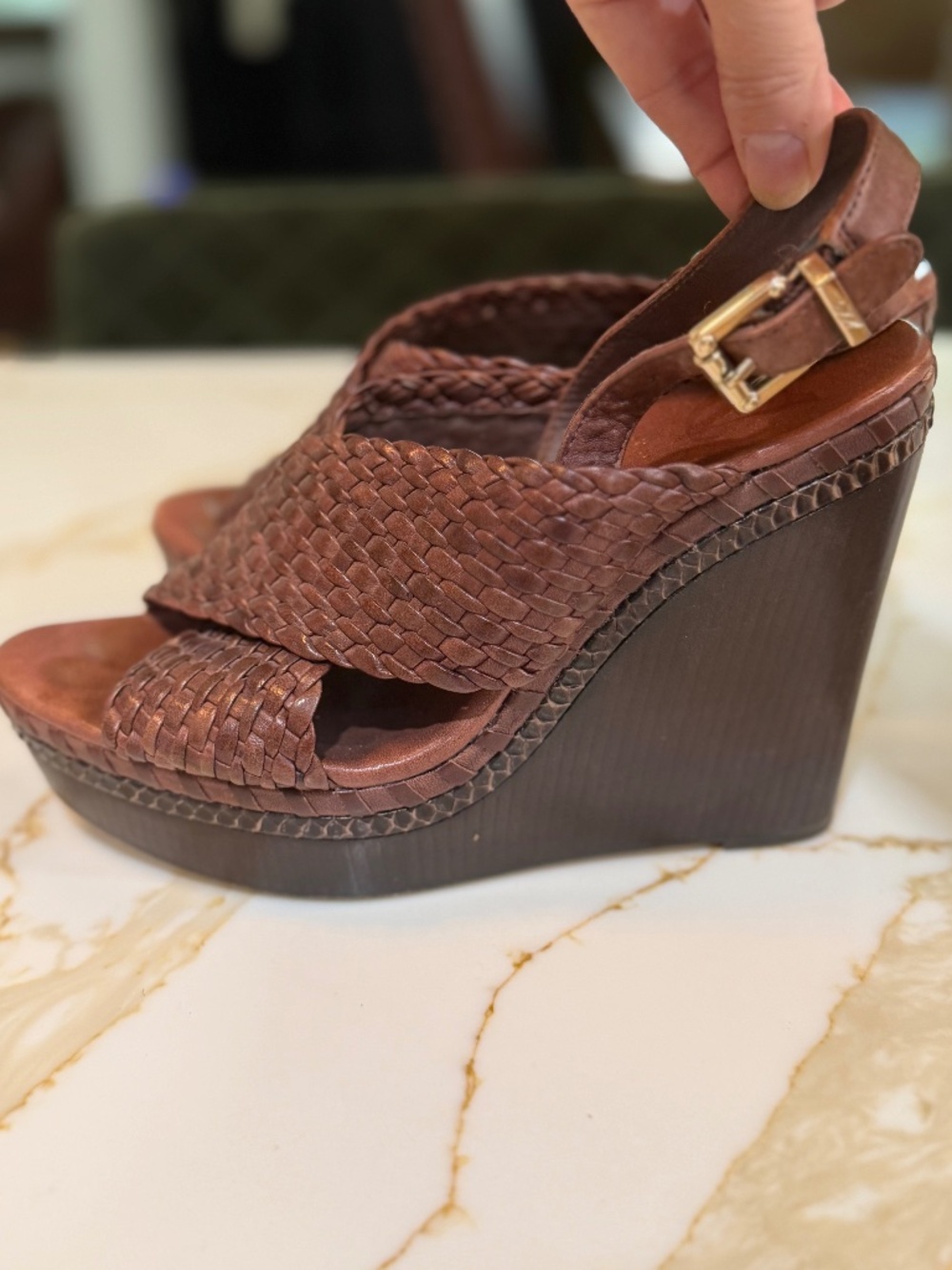 Brown Leather Wedge Sandals